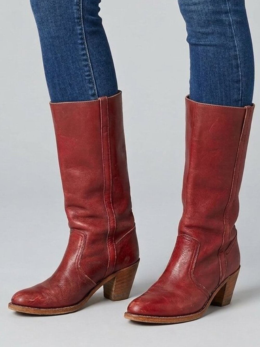 Vintage 70s Dexter Red Leather Campus Boots US 8.5 USA Boho Retro Mid-Calf